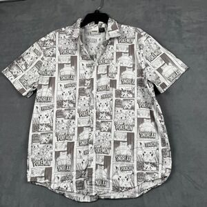 Pokemon Mens Large Button Down Shirt Manga Panel Pikachu Snorlax Gray White LG